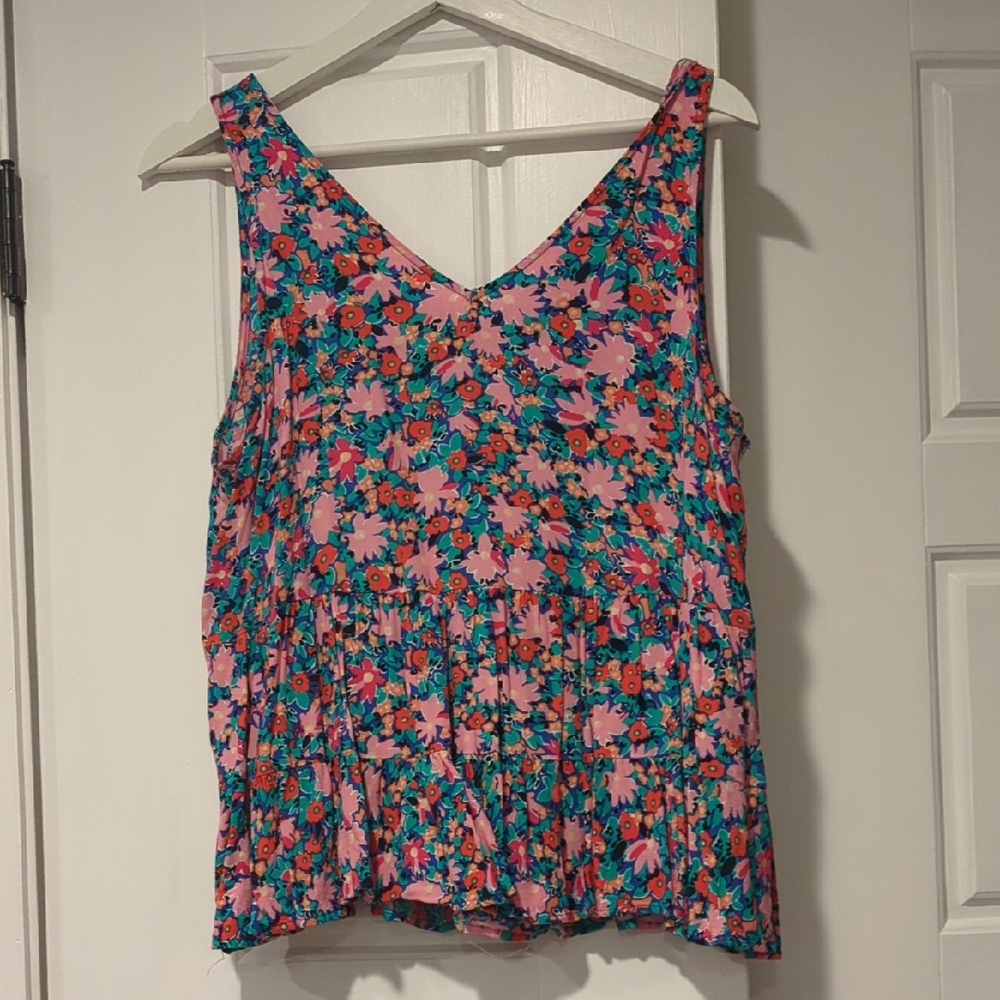 Vibrant Floral Tank Top - Pink and Blue